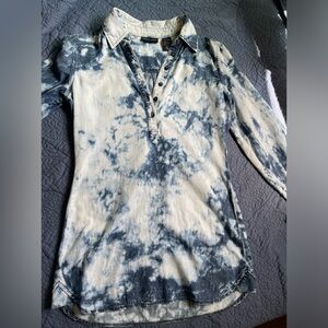 Jones NY 100% Cotton Denim Tie Die Acid Washed Shirt XS